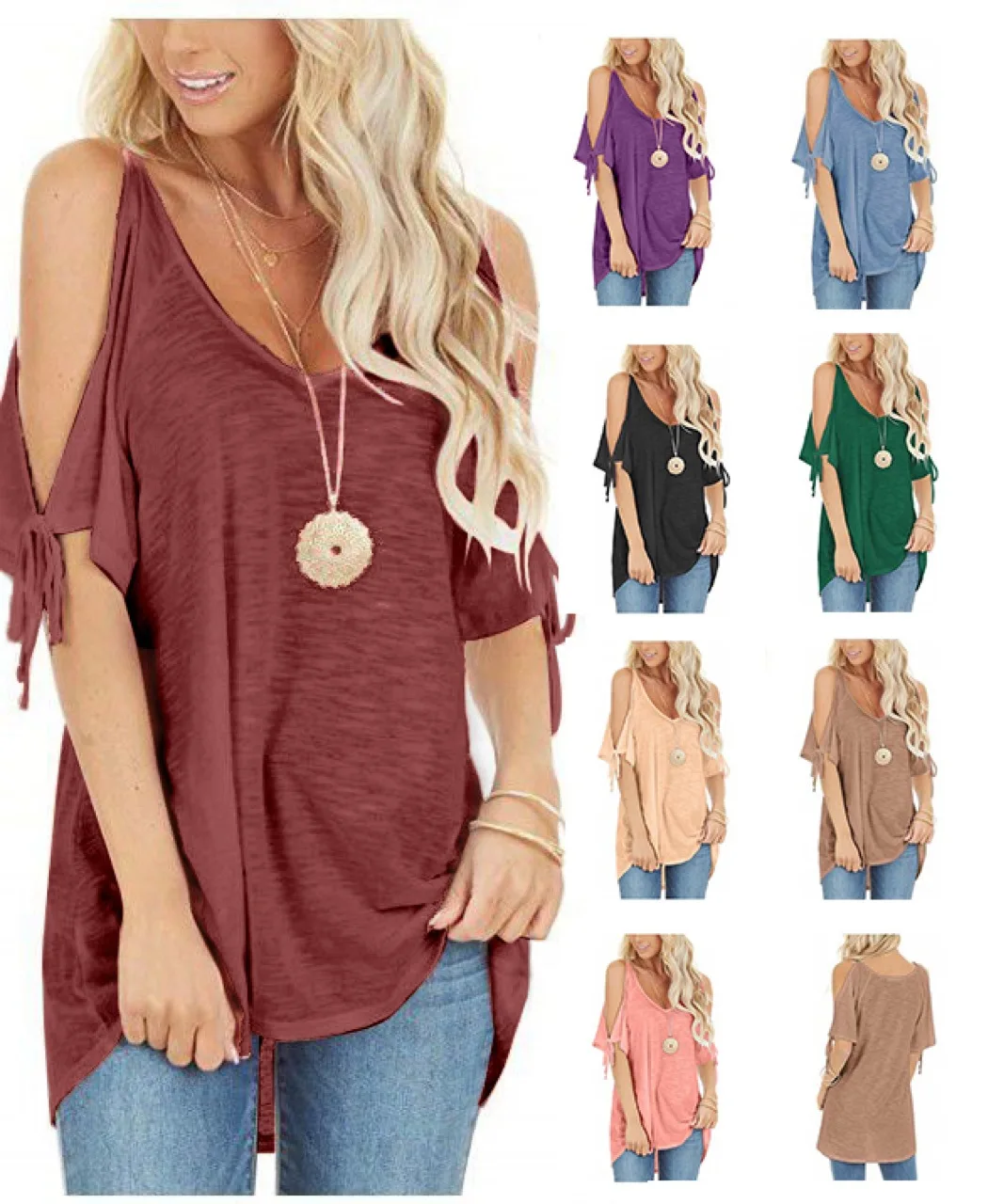 

Футболка женская с V-образным вырезом, открытыми плечами и короткими рукавами, сезон весна-лето