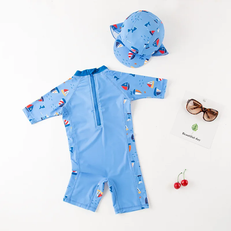 Baby Swimsuit One-Piece Children's Swimwar Shark Dinosaur Bodysuit Bathing Suit Kids with Sleeves Anti-UV Boys Swimming Suit