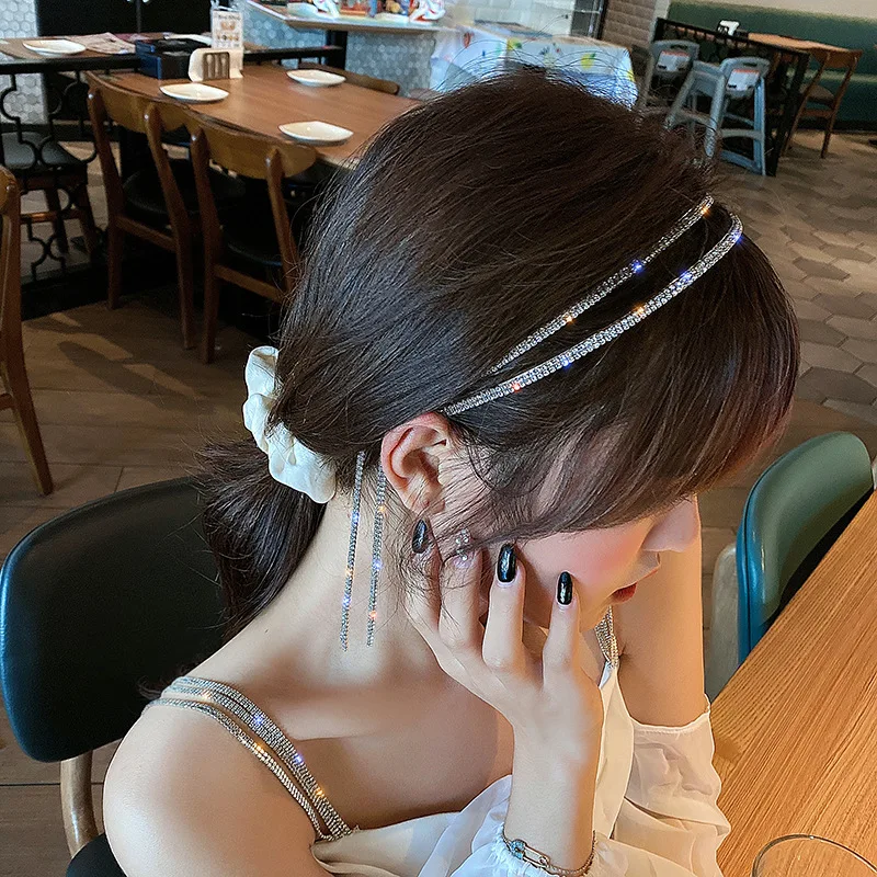 

Luxury Tassel Hairbands Sparkly Full Crystal Beaded Rhinestones Wedding Party Tiara Headband Women Hair Accessories Headdress