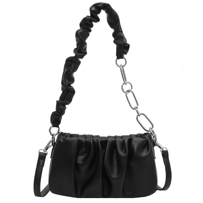 

Fashion Pleated Shoulder Bags for Women 2021 Simple Solid Color Pu Leather Luxury Brand Designer Handbags Female Crossbody Bag