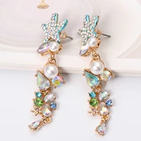 new rainbow hanging earrings women statement big pearl drop earrings crystal pendientes fashion jewelry shipping wholesale