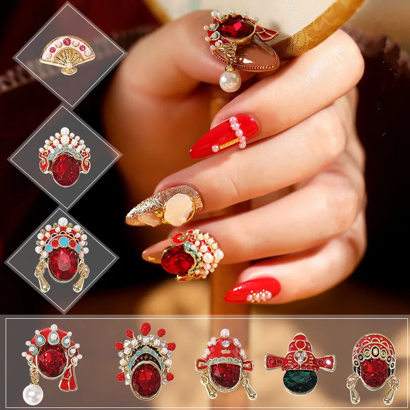 3pcs Chinese Design Drama Line Stone Nail Studs Nails Art Parts for Nail UV Gel Polish Decoration of Nail Accessories