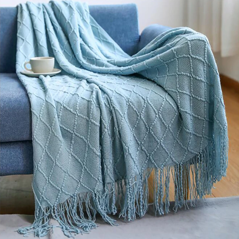 Manta de punto para cama, manta suave de Color s&oacute;lido para sof&aacute;, siesta para viajes, decoraci&oacute;n n&oacute;rdica, aire acondicionado, manta de punto-2