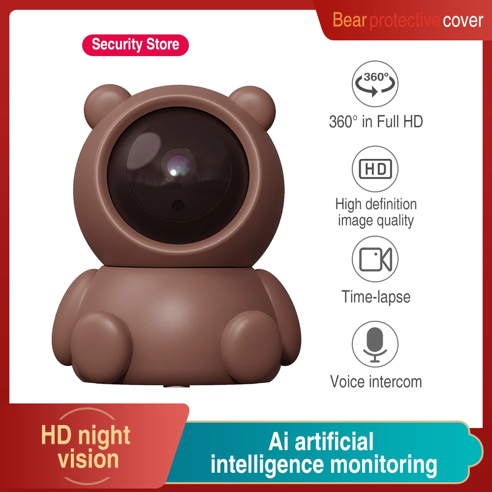 

HD1080P WiFi Camera IP PTZ Camera Wireless Home Security Mini Camera Indoor IR Night Vision Surveillance YCC365 Bear Set Camera
