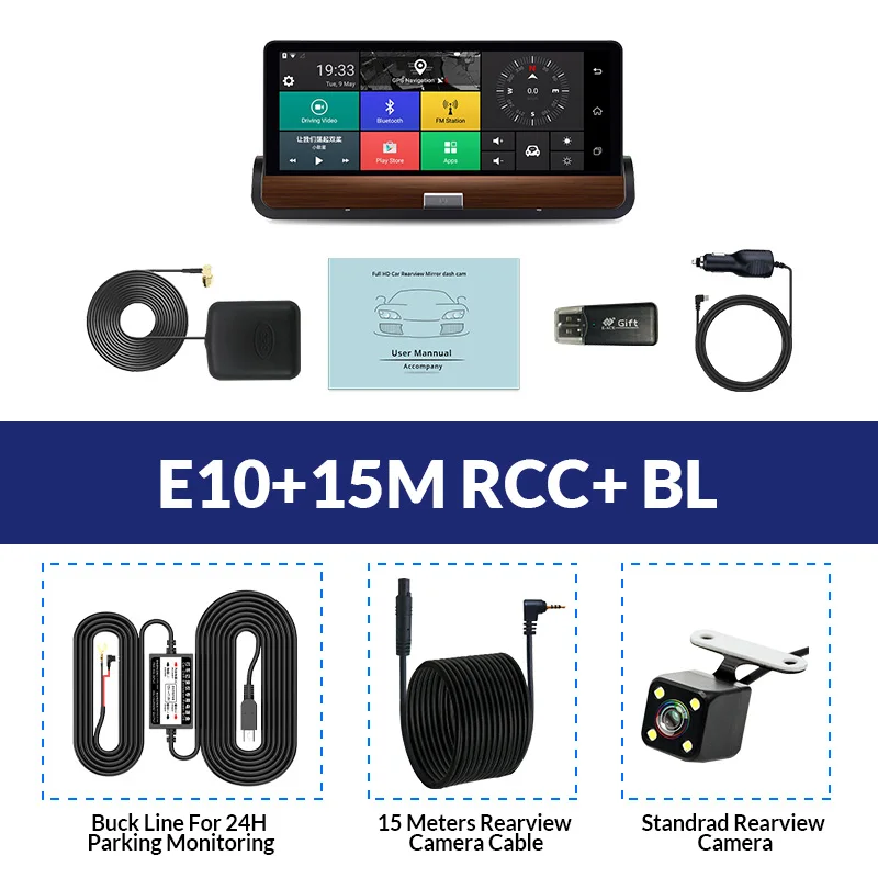 E-ACE Dashcam 3g Автомобильный видеорегистратор gps Навигация 16G авто камера Android 7,0 дюймов зеркало заднего вида FHD 1080P видео рекордер Wifi Bluetooth