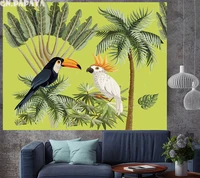 nordic style parrot tapestry wall hanging tropical plant green cartoon tapestry polyester cute wall hanging kids room decor new