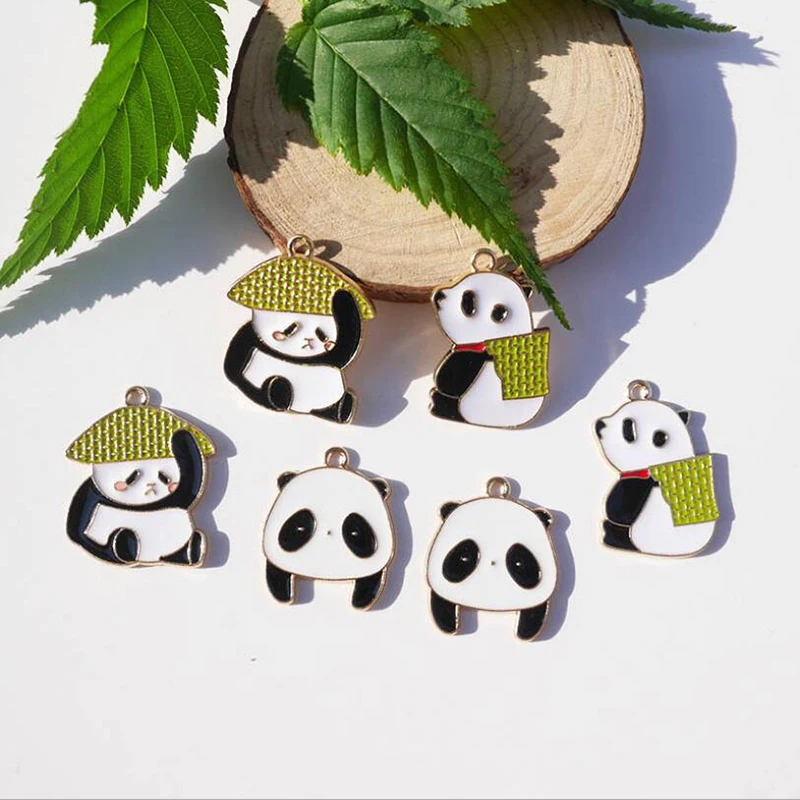 10 шт. ручной работы эмали сплава с мультипликационным принтом панда Серьги