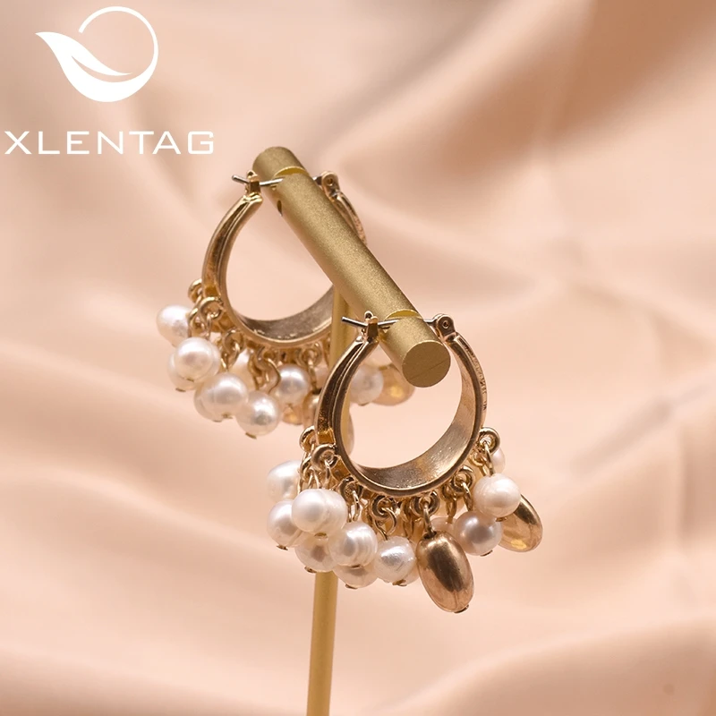 XlentAg Роскошные серьги гвоздики с натуральным белым жемчугом для женщин и девочек