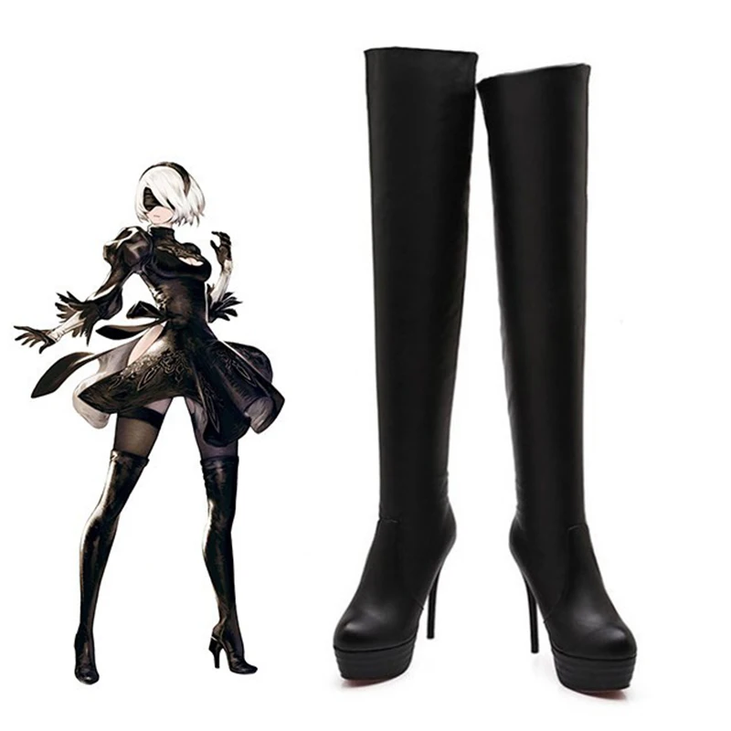 Обувь для косплея NieR Automata 2B A2 9S ручная работа в стиле Харадзюку длинные ботинки на