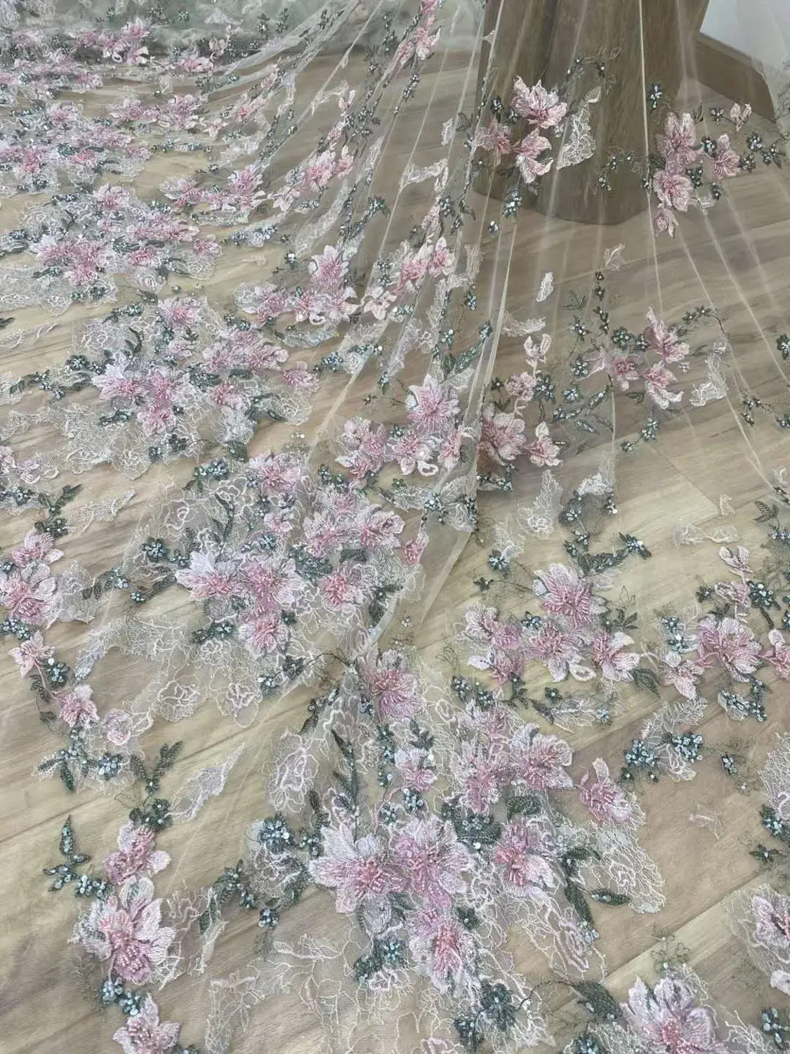 Высококачественная элегантная ткань ручной работы с вышивкой камнями Тюлевая
