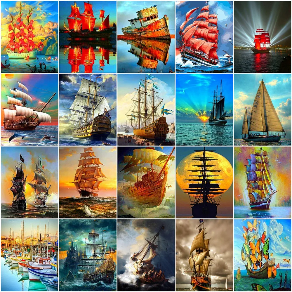 

Diy 5D Diamond Painting Sailboat Diamond Embroidery Ship Cross Stitch Sunset Landscape Rhinestone Mosaic Kit Art Gift Home Decor