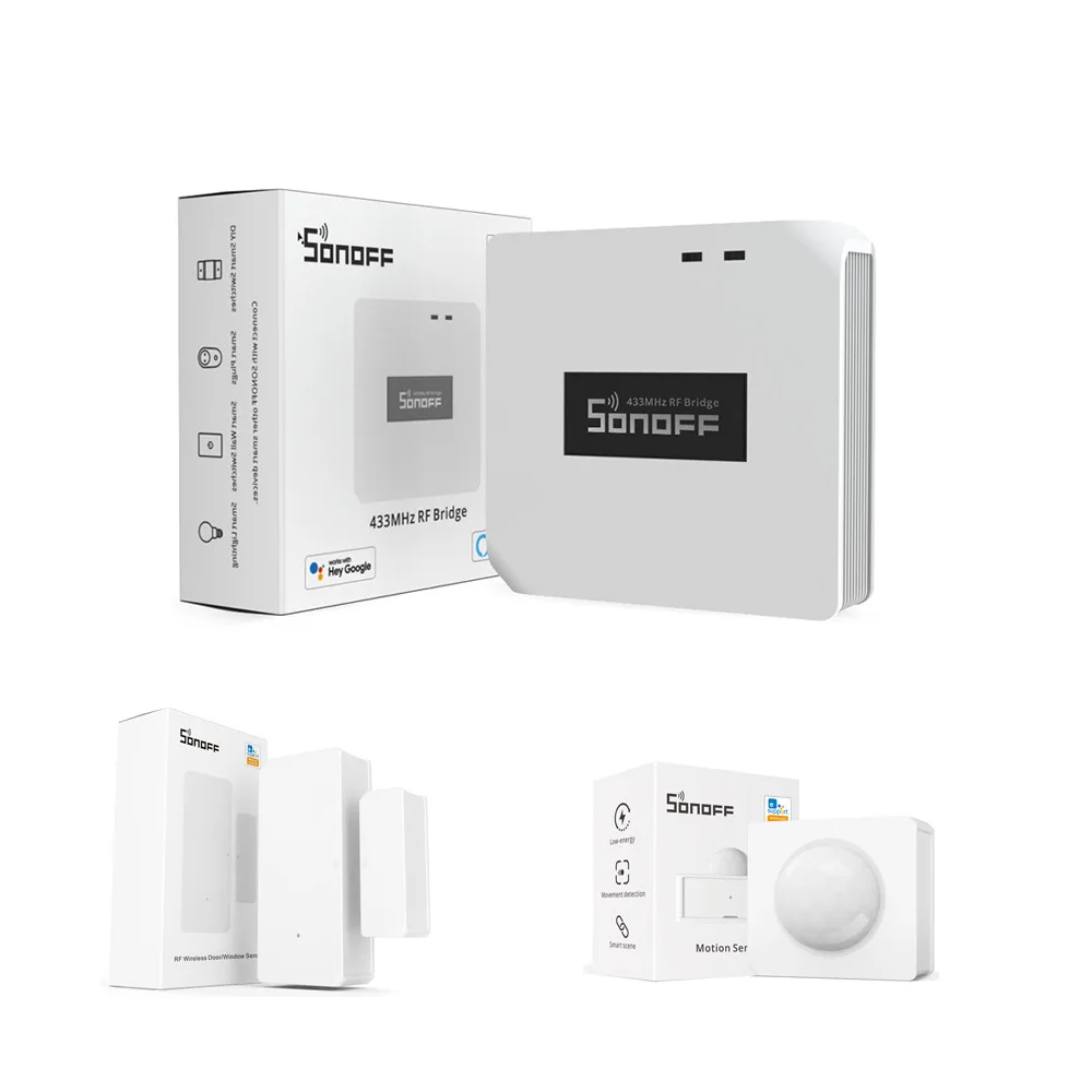 

Радиочастотный мост SONOFF R2 433, преобразователь сигнала Wi-Fi, датчик двери и окна, датчик движения, Радиочастотный пульт дистанционного управления, система сигнализации для умного дома