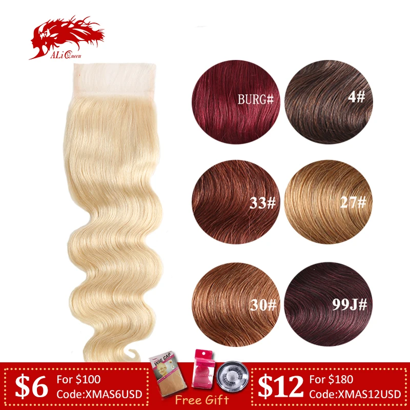 Али queen hair Экстра Pro. Соотношение 10A бразильский Реми человеческие волосы 4x4 объемная волна средний/ Часть 1"~ 20" Кружева Закрытие