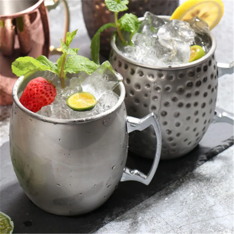 

550ML Sanding Moscow Mule Cup Copper Plating Cup 304 Stainless Steel Mug Cocktail Glass Beer Steins Mug