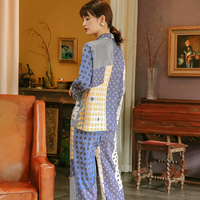 

Lady's Silk Pajamas 2021 Spring/Summer Luxury Fashion Turn-down Collar Nightwear Two-Piece Set Polka Dot Thin Casual Lounge Wear
