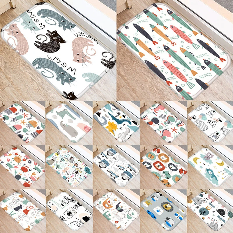 Мультфильм 40*60 см/кошки/Совы рисунок Альпака Противоскользящий Suede Ковер Дверной