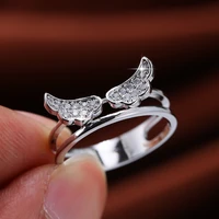 wing shape silver plated rings women ring with micro inlaid white zircon double layer rings fashion charm engagement jewelry