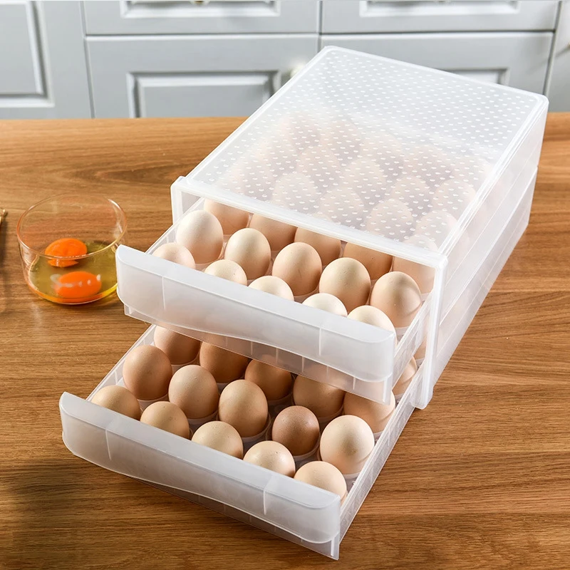 

Kitchen Drawer Type Double Layer Egg Box 60 Grid Large Capacity Storage Box Portable Kitchen Storage Freshness Box Refrigerator