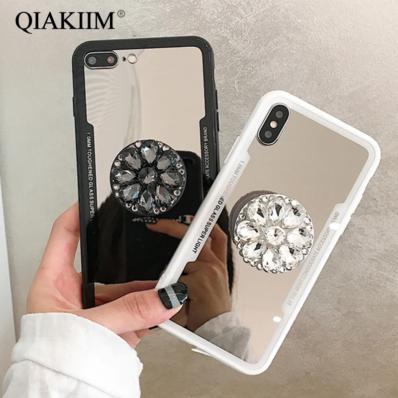 Роскошный зеркальный чехол со стразами для iPhone X 10 8 7 6S 6 Plus акриловая задняя
