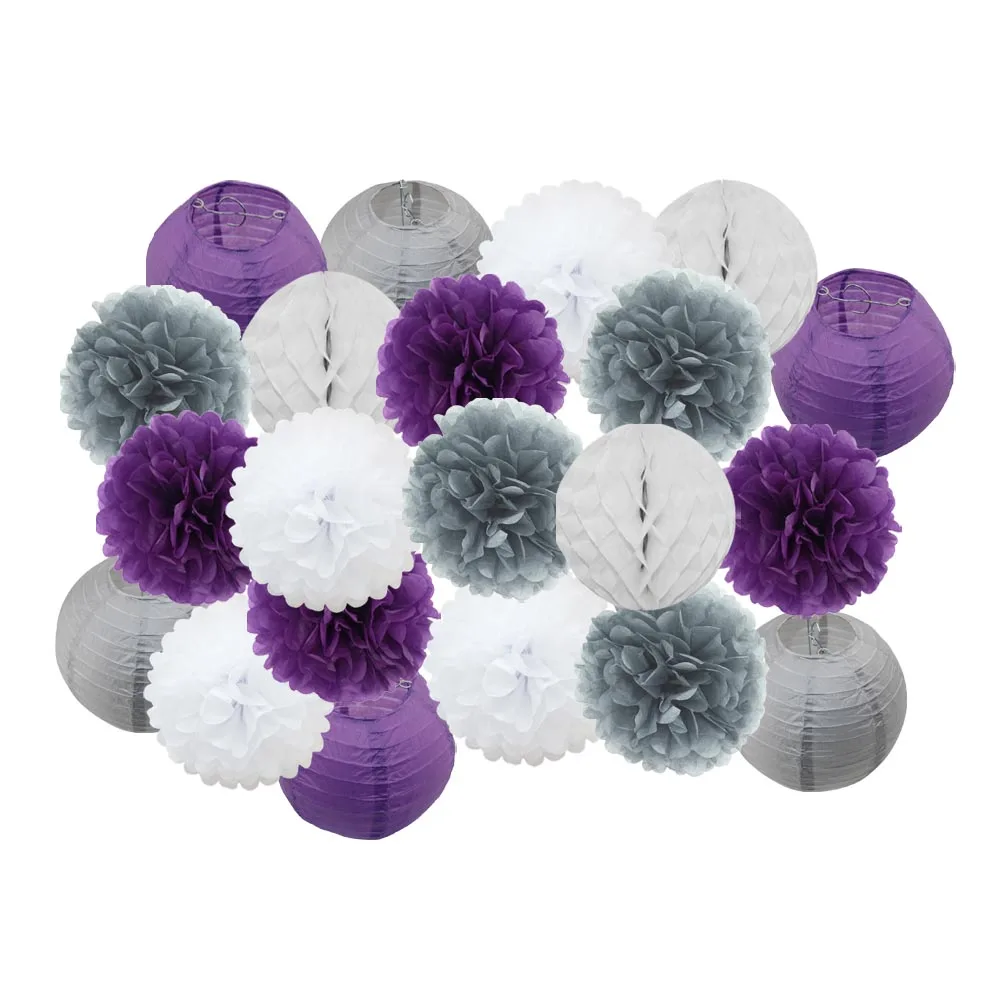 Grey Purple Set Новинка 21 шт./компл. зеленый комплект клевера-символа Дня Святого Патрика джемпер Для летних вечеринок украшение круглый Бумага Фонари Свадебный розовый висит Изделия из бумаги - Цвет: Grey Purple Set