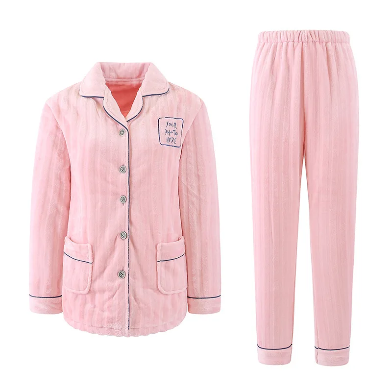 Коралловая флисовая пара пижам для мужчин и женщин зимний плотный простой