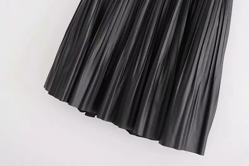 Однотонная женская мини-юбка из искусственной кожи со складками Осенняя Женская свободная плиссированная юбка с эластичной талией P1367