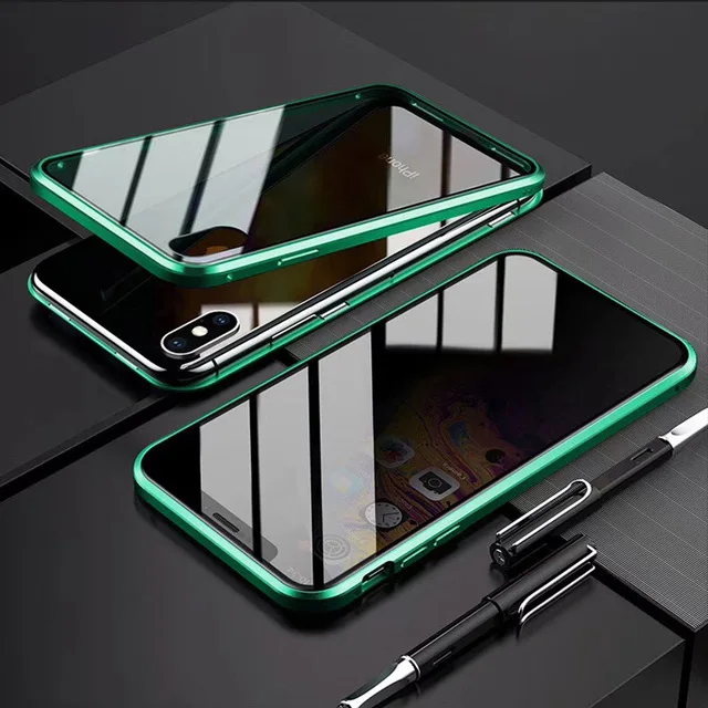 Green Магнитный чехол из закаленного стекла для iPhone 11 Pro Max 11 Pro 11 XS Max XR XS X 7 8 6 6S Plus защита всего тела 360 - Цвет: Green