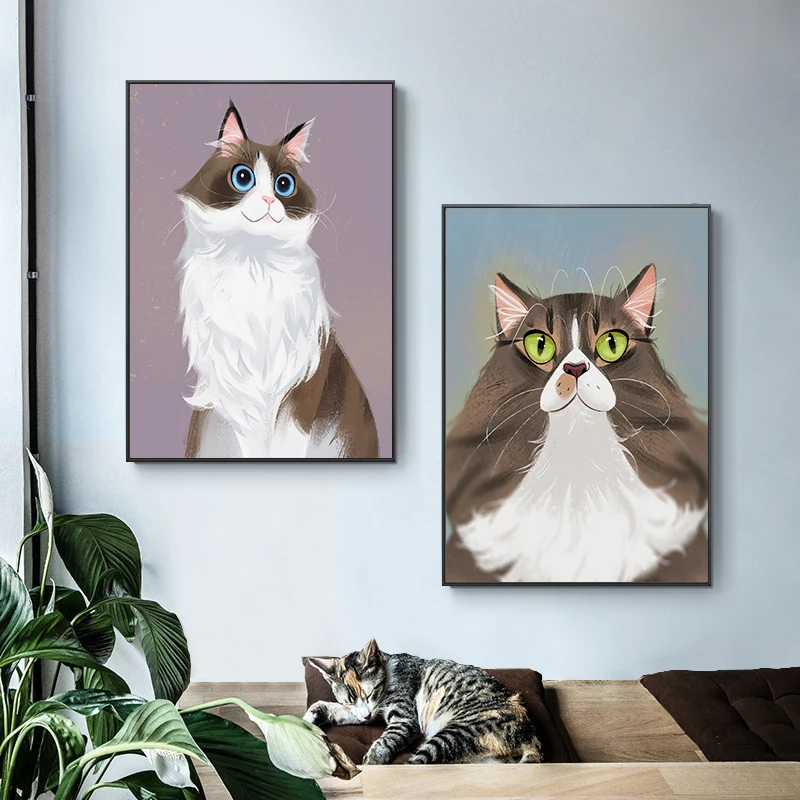 

Nordic Cartoon Glasses Cat Puppy Cute Pet Canvas Posters and Prints for Children's Room Decoration Painting Wall Pictures Quadro