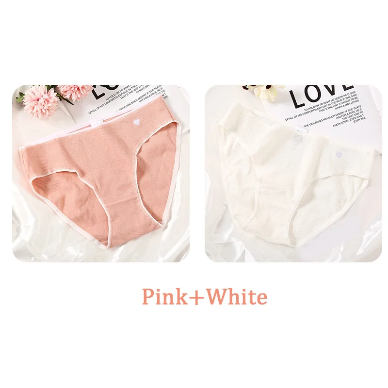 Pink-White Хлопковые трусы с сердечками для женщин, 1 шт., одноцветное нижнее белье, дышащие трусики, модное нижнее белье, сексуальные женские трусы, Новое поступление, S-XL - Цвет: Pink-White