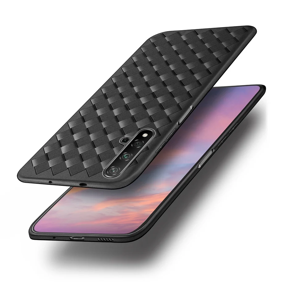 Чехол для Huawei Nova 5T из роскошной плетеной кожи с мягкой силиконовой задней крышкой для Honor 20S, 20i, 20 Pro Lite, Nova5T, Honor20.