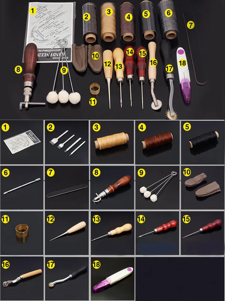 

18 Pieces/set Professional Leather Craft Tool Kit Hand Sewing Stitching Punch Carving Tool Accessories