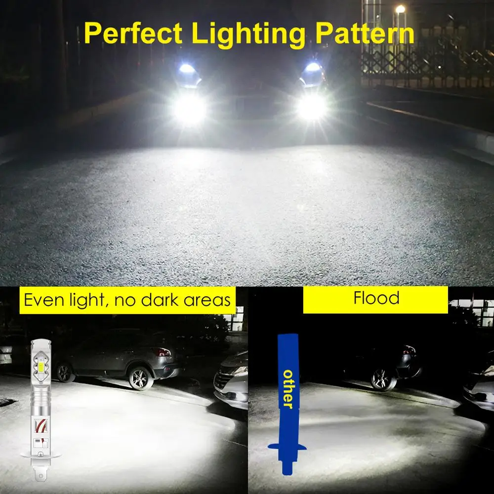 2 шт. Автомобильные светодиодные лампы H1 H3 7035 CSP 12 В 24 в 6000K|Передние LED-фары для