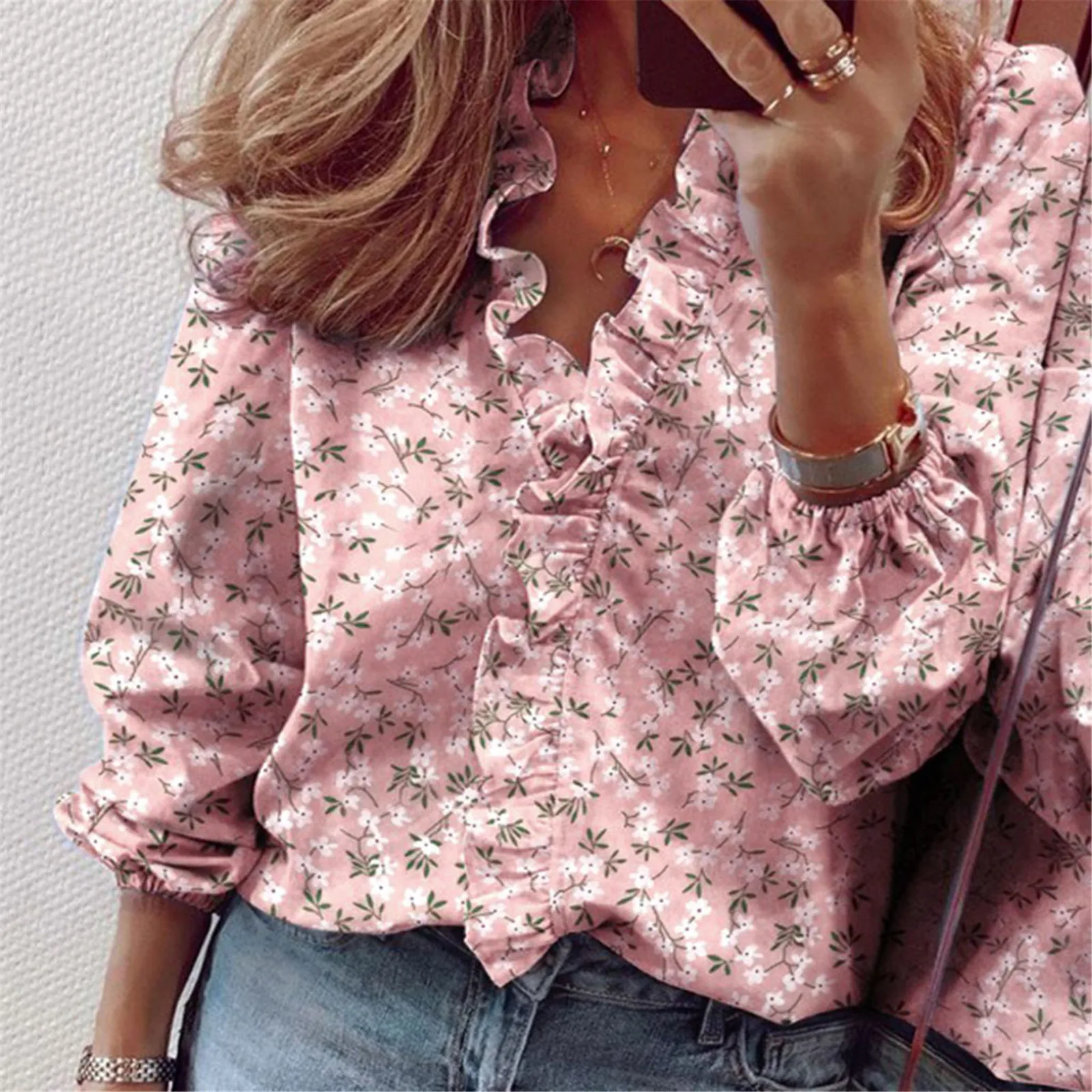 

Women's Summer Ruffle V-neck Short Sleeve Solid Print Casual Dressy shirt Top Vetement Blouses Femme Blusas Mujer De Moda 2021