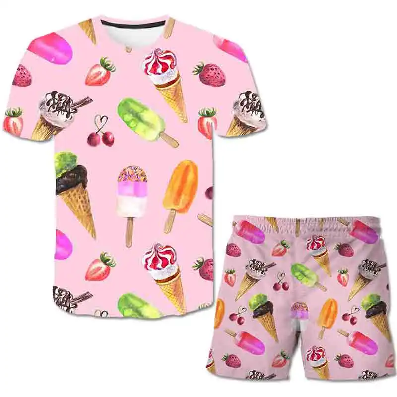 

toddler boys clothing set kids Summer Baby Clothes Set girl casual sport outfit children Clothes 3D loveliness candies t shirt
