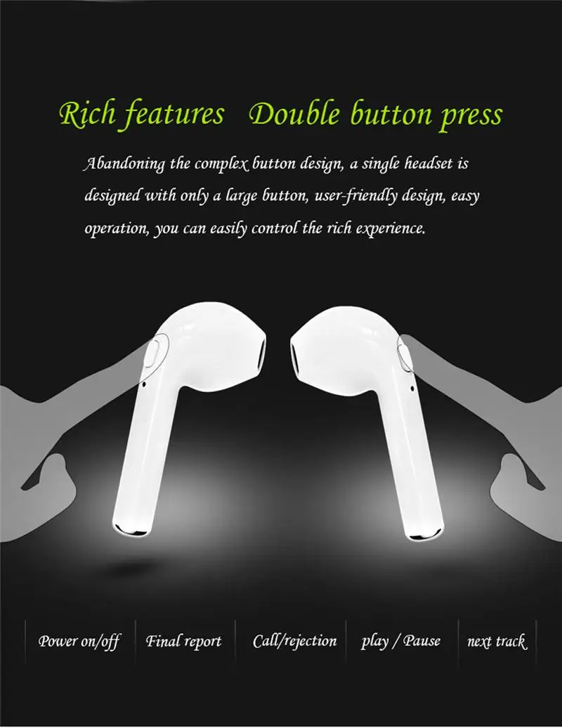 Mini Wireless Earphone i7s Music Stereo Bass Handfree Headset TWS Earbuds | Электроника