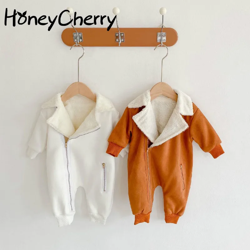 

Warm winter plus velvet long-sleeved suede baby coveralls Romper climbing clothes long romper baby boy winter clothes