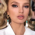 Серьги с узлом, голубой камень, пластиковая подвеска с жемчугом, сплав, материал, позолота для женщин и девушек, подарок