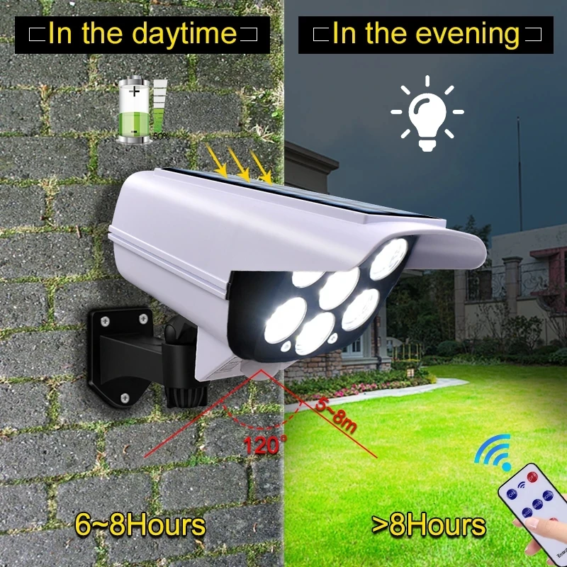 

77 LEDs Solar Power Street Light Motion Sensor Spotlight Outdoor Lamp Garden Yard Decorate Simulation Monitoring Security Lamp