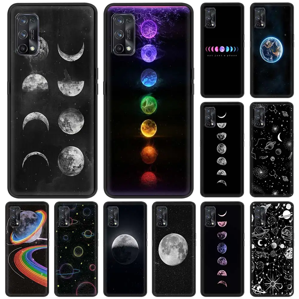 

Moon Stars Space Astronaut Black Phone Case For Realme C3 6 7 5 8 XT X50 Pro C15 C11 7i C20 C25 C21 Black Shell TPU Coque Fundas