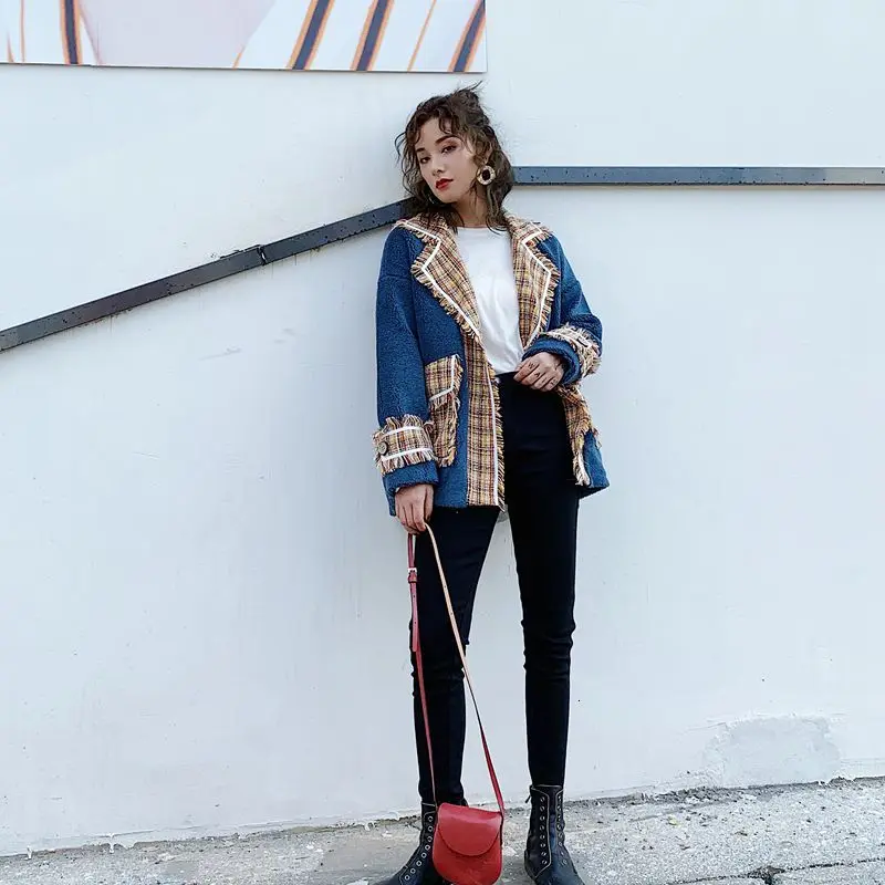 LANMREM 2019 твидовая стеганая куртка Женская свободная Корейская версия осенней и