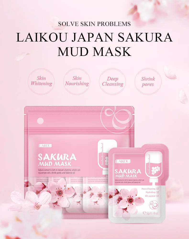 

Грязевая маска для лица LAIKOU 12 шт./лот Sakura, маска против морщин, глубокого очищения, контроль жирности, сужение пор, увлажнение, отбеливание, у...