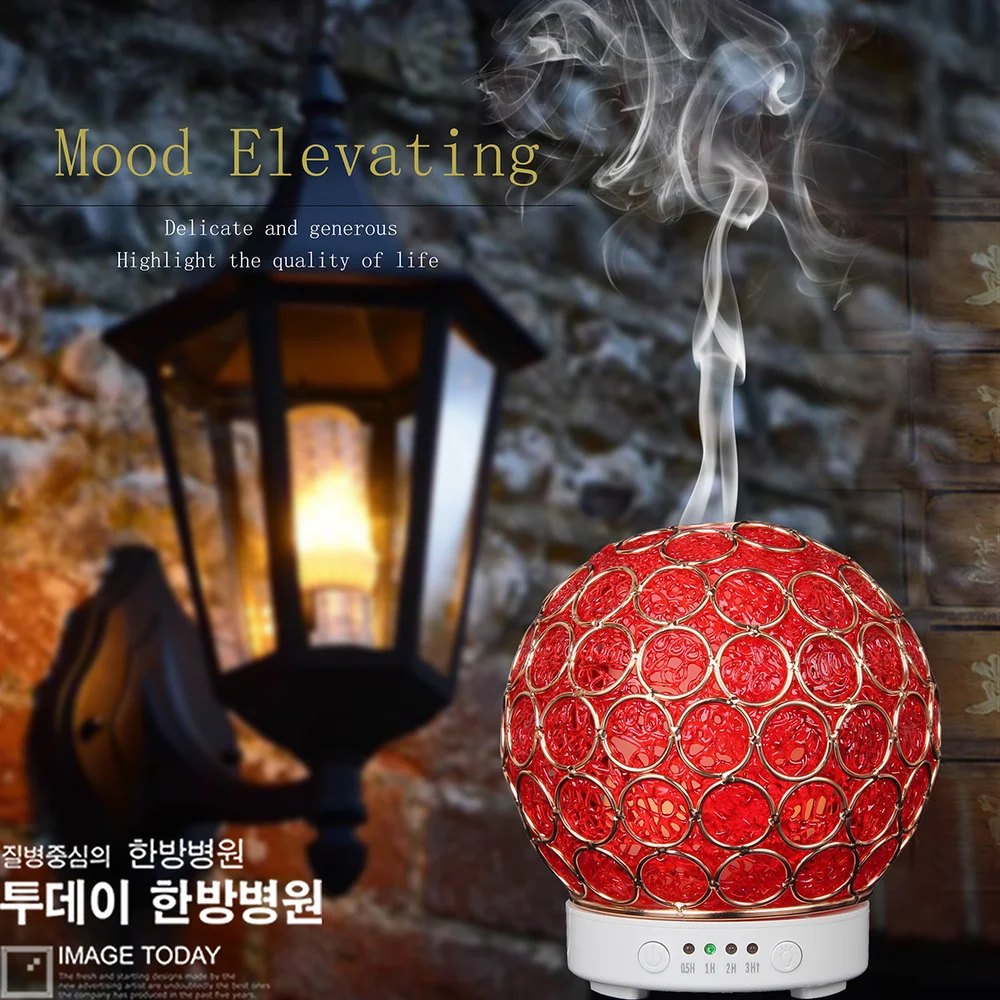 Aroma Diffuser Ultrasonic Humidifier Aromatherapy Machines Red Iron Art Hydrangea 120ml 4 Timer Difusor 7 Color Changing | Бытовая
