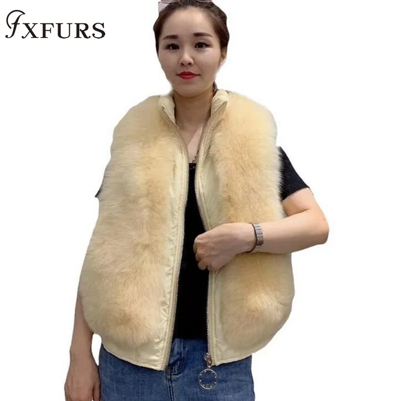 Женский жилет на утином пуху теплая безрукавка из натурального Лисьего меха без