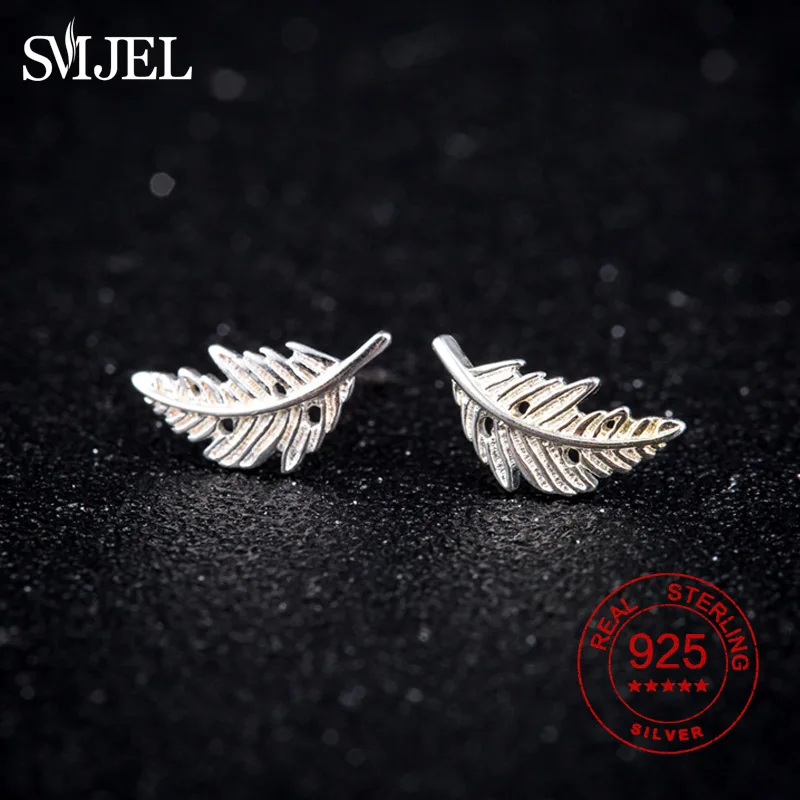 

925 Sterling Silver Leaf Earring For Women Bohemian Vintage Crystal Leave Stud Earrings Ear Piercing Girls Jewerly Gifts