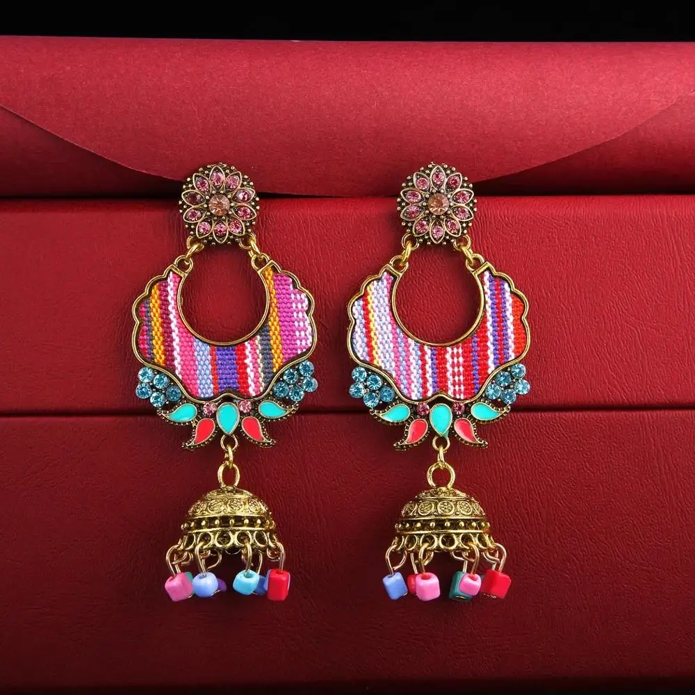 

Gypsy Indian Multi color Style Bells bead Drop Dangle Jhumka Earrings Women's Classic Vintage Turkey Tassel Earrings Jewelry