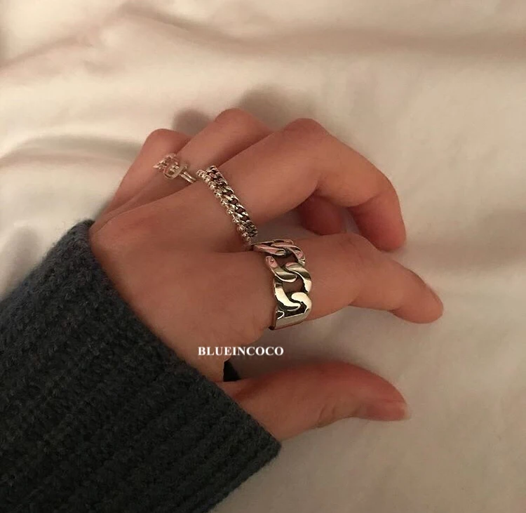 Женское кольцо с полыми цепочками JIANERY корейское серебряное в стиле панк