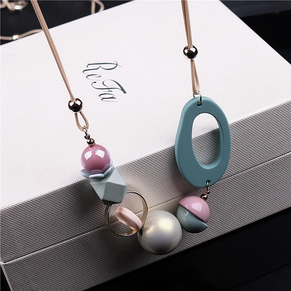 Женское длинное ожерелье с подвеской массивное геометрическое деревянными