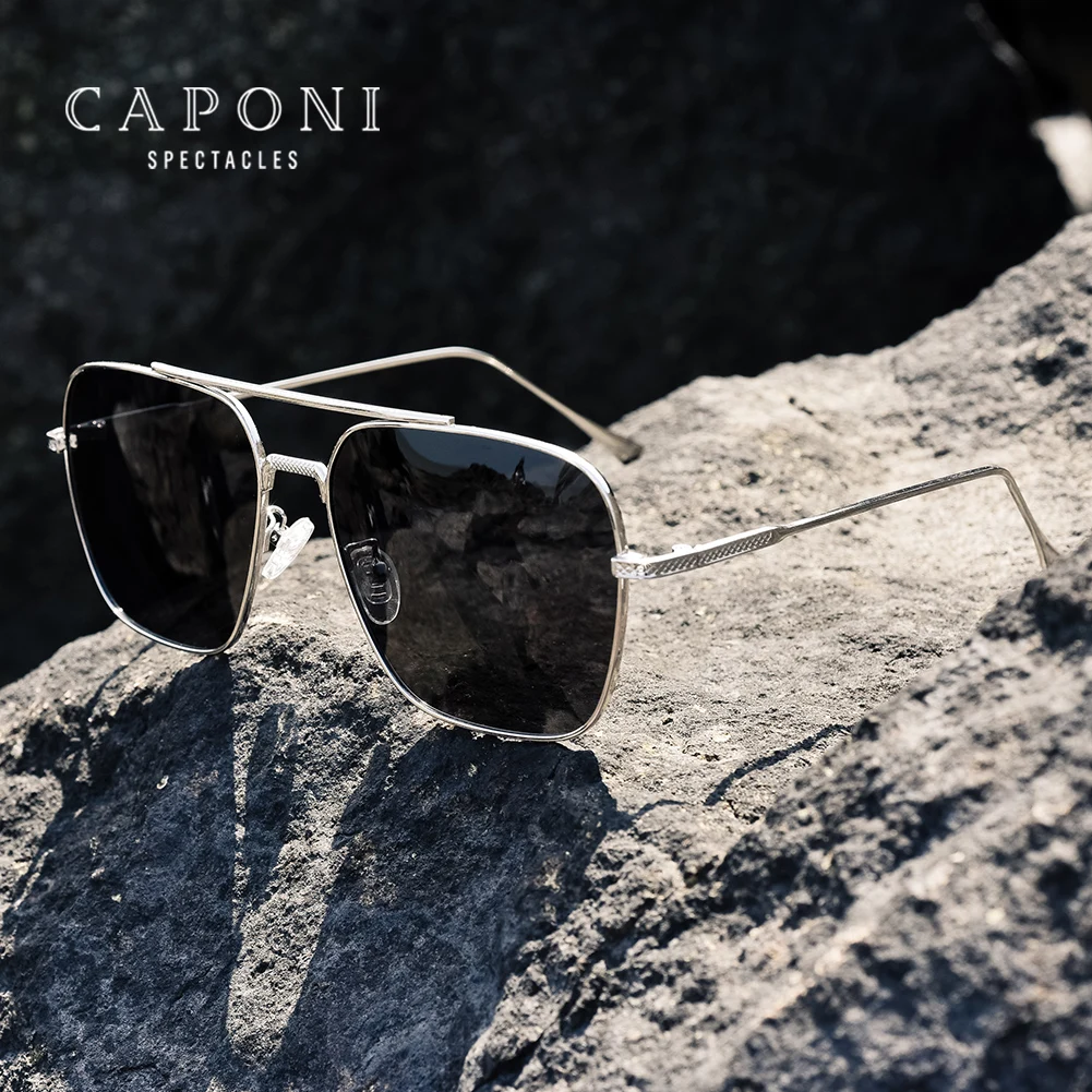 

CAPONI Square Sunglasses Men Polarized Vintage Fashion Men's Sun Glasses For Driving Anti-glare UV Shades For Men CP8051