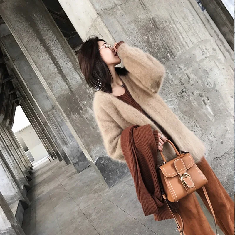 Женский длинный кардиган из натуральной норки и кашемира |