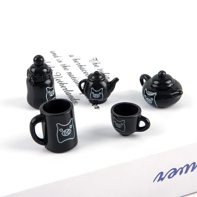 

5Pcs/set Tea Set Teapot Cup Kettle 1: 12 Dollhouse Furniture Miniature Dining Ware Kitchen DIY Toy Baby Christmas Gift